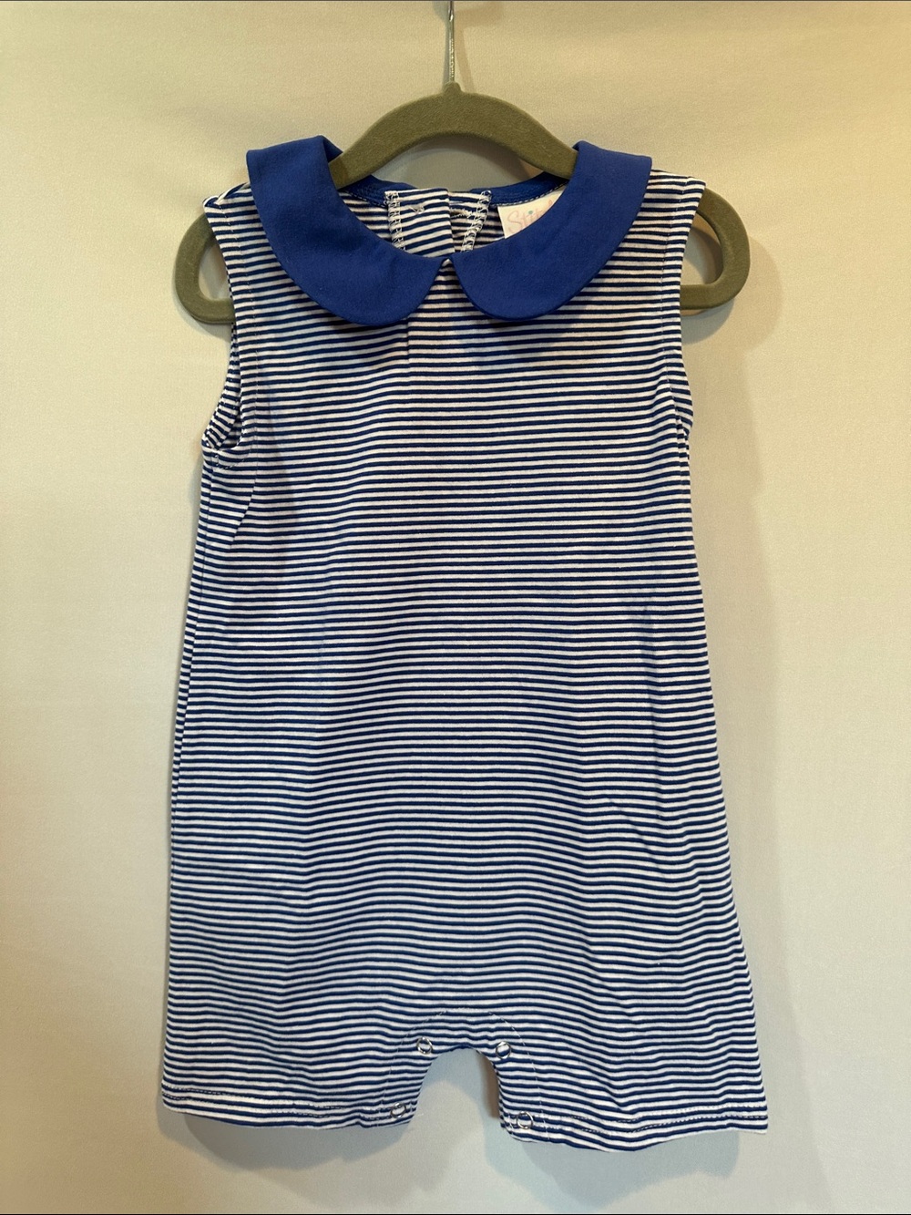 Navy & White Striped Romper with Blue Peter Pan Collar